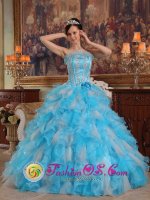 Ispringen Cheap strapless Quinceanera Dress With colorful Organza Appliques Decorate Gown