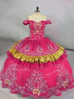 New Arrival Hot Pink Off The Shoulder Lace Up Embroidery Ball Gown Prom Dress Sleeveless(SKU PSSW1158-3BIZ)