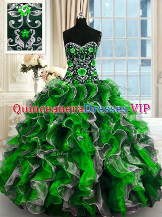 Spectacular Floor Length Multi-color Quinceanera Gowns Organza Sleeveless Beading and Ruffles