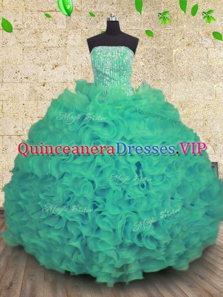 Floor Length Turquoise Sweet 16 Dresses Strapless Sleeveless Lace Up