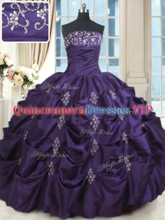 Flirting Ball Gowns Quinceanera Dresses Purple Strapless Taffeta Sleeveless Floor Length Lace Up