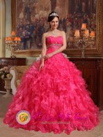 Siloam Springs Arkansas/AR Stylish Hot Pink Ruffles Beading and Ruch Sweetheart Strapless Floor-length Quinceanera Dress With Organza Ball Gown(SKU QDZY304-JBIZ)