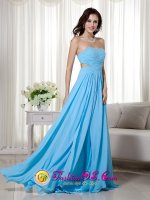 Honolulu Hawaii/HI Aqua Blue Empire Sweetheart Brush Train Chiffon Beading Quinceanera Dama Dress(SKU MLXNT002BIZ)