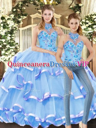 Sleeveless Embroidery and Ruffled Layers Lace Up Sweet 16 Dress