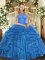 Teal Sleeveless Beading and Ruffles Floor Length 15th Birthday Dress