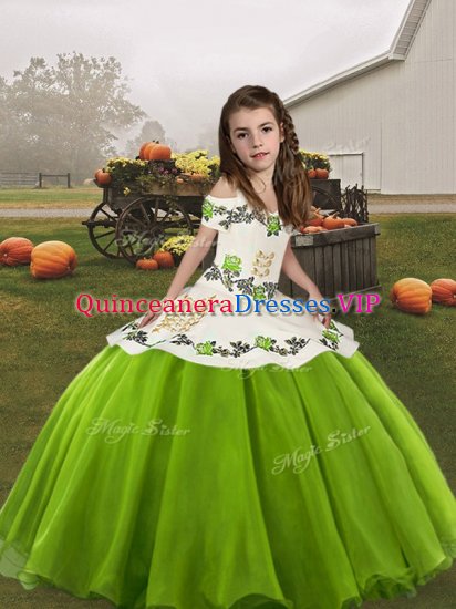 Custom Made Green Little Girl Pageant Gowns Party and Wedding Party with Embroidery Straps Sleeveless Lace Up - Click Image to Close