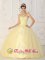 Braunston East Midlands Fashionable Light Yellow Sweet 16 Quinceanera Dress With Sweetheart Ruched Bodice Organza Appliques In New Yock City