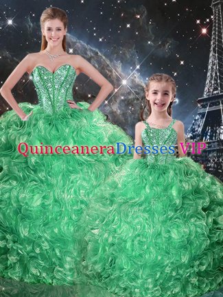 Superior Organza Sweetheart Sleeveless Lace Up Beading and Ruffles 15th Birthday Dress in Green