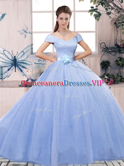 Inexpensive Short Sleeves Lace and Hand Made Flower Lace Up 15th Birthday Dress - Click Image to Close