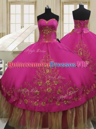 Sweetheart Sleeveless Lace Up 15 Quinceanera Dress Fuchsia Taffeta