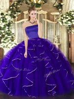 Blue Sleeveless Ruffles Floor Length Sweet 16 Dress