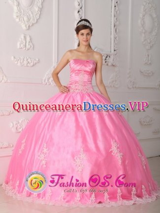 Glasgow Montana/MT Floor-length and Strapless Appliques Decorate Bodice Rose Pink Quinceanera Dress