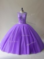 Graceful Lavender Sleeveless Beading Floor Length Vestidos de Quinceanera