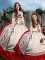 White And Red Organza and Taffeta Lace Up Sweetheart Long Sleeves Quinceanera Dresses Brush Train Embroidery and Ruffles