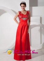 Kula Hawaii/HI Chic Red Empire V-neck Floor-length Straps Satin BeadingQuinceanera Dama Dress