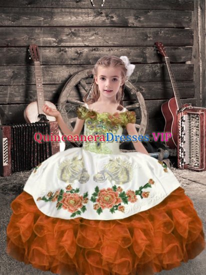 Fantastic Organza Sleeveless Floor Length Kids Pageant Dress and Beading and Embroidery and Ruffles - Click Image to Close