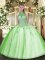 Tulle Sleeveless Floor Length Quinceanera Gown and Beading and Appliques