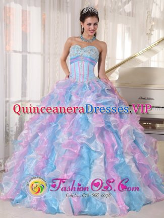 Cologne Germany Elegant Sweetheart Neckline Quinceanera Dress With Multi-color Ruffled and Appliques Decotrate