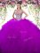 Floor Length Lace Up Quinceanera Gown Eggplant Purple for Military Ball and Sweet 16 and Quinceanera with Beading