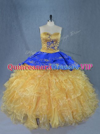 Custom Design Gold Quinceanera Dress Sweetheart Sleeveless Brush Train Lace Up