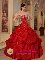 Affordable Red Beading and Embroidery Decorate Bodice Parker Colorado/CO Quinceanera Dress Strapless Taffeta Ball Gown