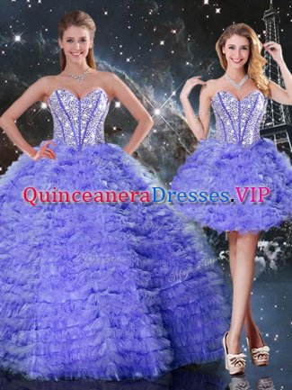 Exquisite Embroidery Quinceanera Gowns Purple Lace Up Sleeveless Floor Length