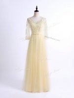 Noble Half Sleeves Lace Up Floor Length Lace Quinceanera Court of Honor Dress