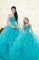 Ideal Aqua Blue Ball Gowns Sweetheart Sleeveless Organza Floor Length Lace Up Beading and Ruffles Quinceanera Gowns