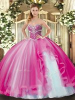 Luxurious Sleeveless Tulle Floor Length Lace Up Sweet 16 Dresses in Fuchsia with Beading and Ruffles(SKU SJQDDT1338002-1BIZ)