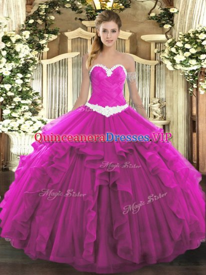 Floor Length Fuchsia Quince Ball Gowns Sweetheart Sleeveless Lace Up - Click Image to Close