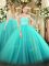 Tulle Sweetheart Sleeveless Zipper Beading and Lace Sweet 16 Dresses in Turquoise