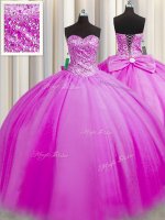 Flirting Really Puffy Fuchsia Tulle Lace Up Sweetheart Sleeveless Floor Length Quinceanera Gowns Beading