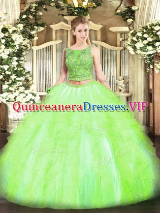 Luxury Yellow Green Sleeveless Tulle Lace Up 15th Birthday Dress for Military Ball and Sweet 16 and Quinceanera