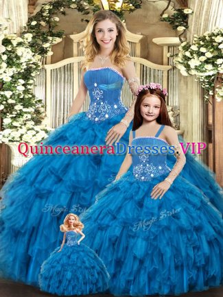 High Quality Sleeveless Beading and Ruffles Lace Up Vestidos de Quinceanera