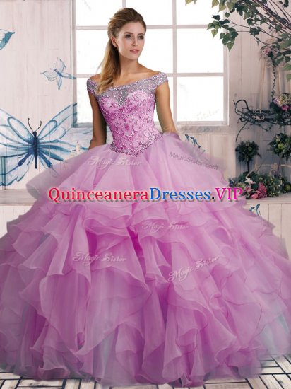 Sweet Sleeveless Beading and Ruffles Lace Up Quince Ball Gowns - Click Image to Close