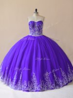 Edgy Purple 15 Quinceanera Dress Sweet 16 and Quinceanera with Embroidery Sweetheart Sleeveless Lace Up