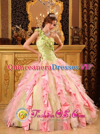 Custom Made Cheap Multi-Color Quinceanera Dress With One Shoulder Ruffled Decorate In Perth WA