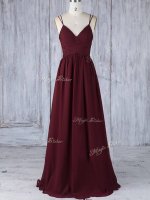 Custom Design Chiffon Straps Sleeveless Zipper Appliques Dama Dress for Quinceanera in Burgundy