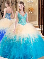 Comfortable Tulle Sleeveless Floor Length Sweet 16 Quinceanera Dress and Lace and Ruffles