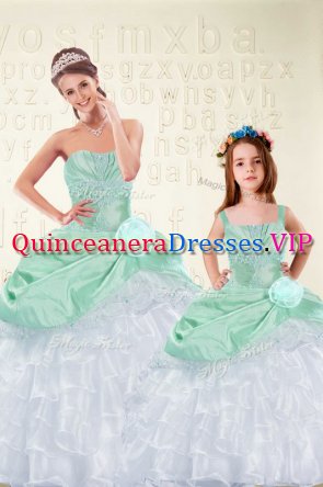 Apple Green Sleeveless Organza and Taffeta Lace Up Vestidos de Quinceanera for Military Ball and Sweet 16 and Quinceanera