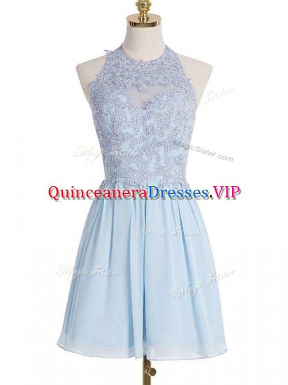 Knee Length Lace Up Dama Dress for Quinceanera Light Blue for Prom and Party and Wedding Party with Appliques - Click Image to Close