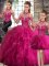 Suitable Fuchsia Lace Up Halter Top Beading and Ruffles 15 Quinceanera Dress Tulle Sleeveless