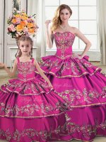 Fuchsia Sweetheart Neckline Ruffled Layers Ball Gown Prom Dress Sleeveless Lace Up