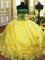 Wonderful Embroidery and Ruffles Quinceanera Dresses Gold Lace Up Sleeveless Floor Length