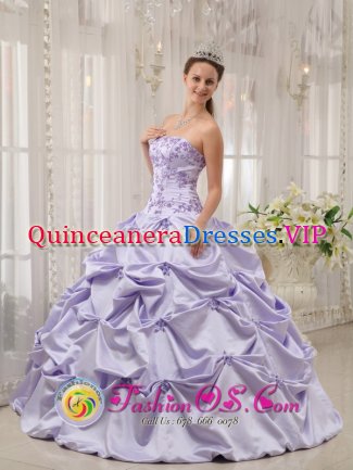 Clinton Arkansas/AR Sweet Lilac Pick-ups and Appliques Sweet 16 Dress With Strapless Taffeta In Spring