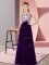 Purple Sleeveless Floor Length Beading and Appliques Zipper Quinceanera Court Dresses