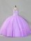 Lavender Ball Gowns Scoop Sleeveless Tulle Floor Length Zipper Sequins Quince Ball Gowns