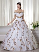 Custom Design Off The Shoulder Short Sleeves Lace Up Quinceanera Dresses White Organza(SKU ZY438-8BIZ)