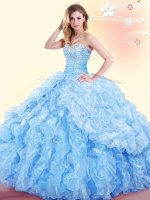 Amazing Baby Blue Lace Up Sweet 16 Dress Beading and Ruffles and Pick Ups Sleeveless Floor Length(SKU SJQDDT821002-1BIZ)