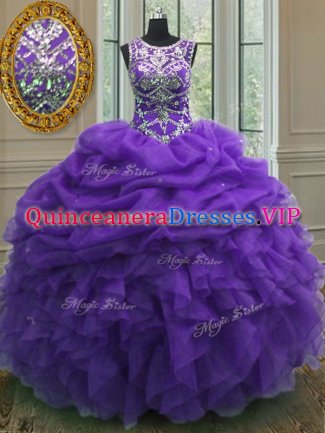 Pick Ups Floor Length Purple Quinceanera Dresses Scoop Sleeveless Lace Up